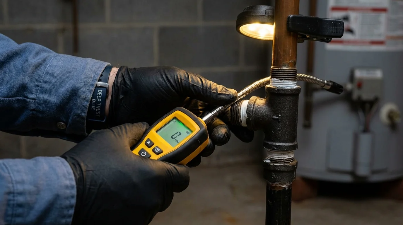 Gas leak detection with electronic sniffer by Johns Plumbing LLC in John Day